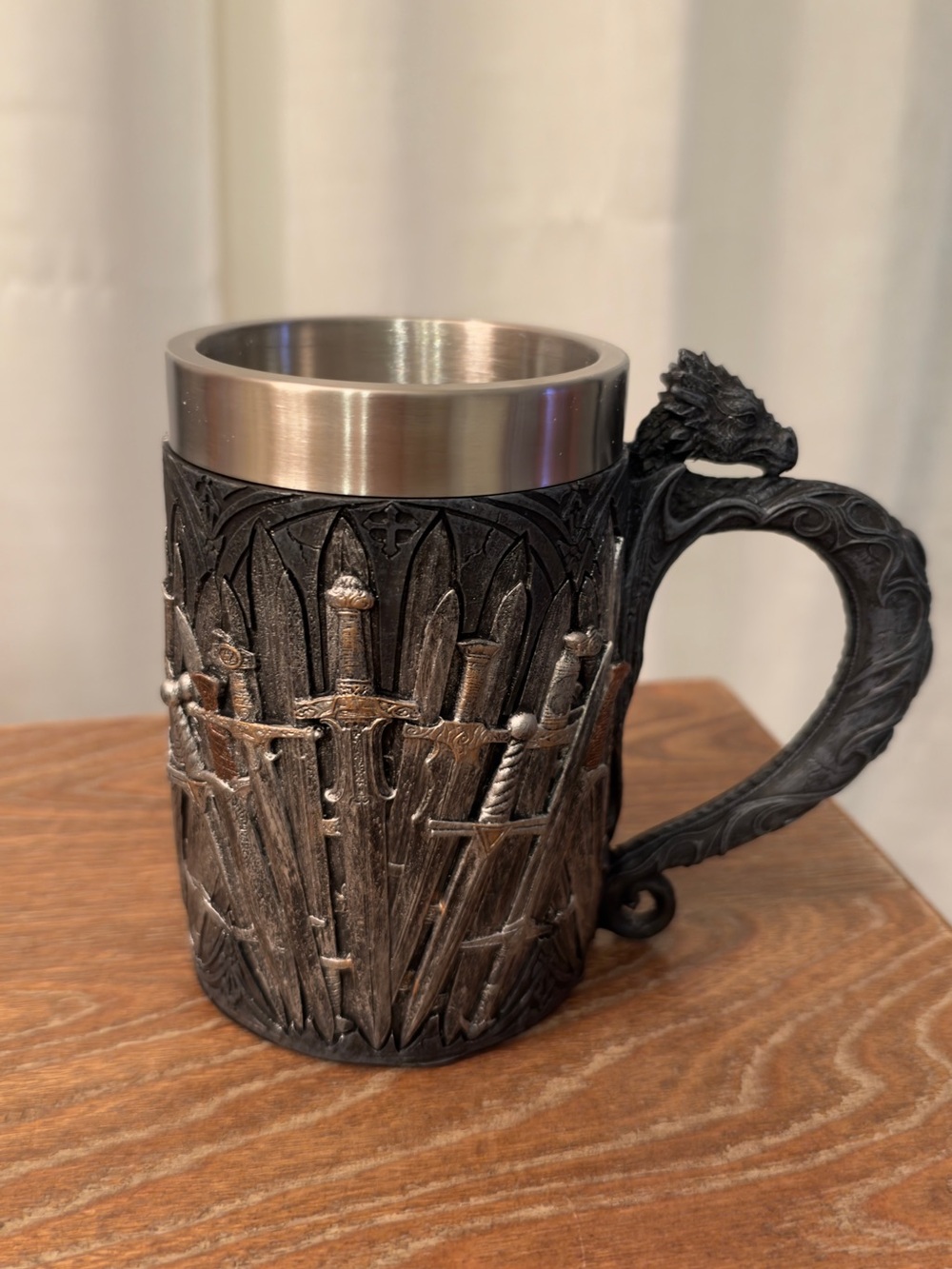 Medieval Dragon Sword Tankard Mug Gothic Fantasy Metal Liner 6”